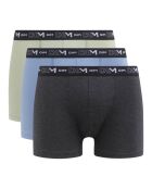 3 Boxers Coton Stretch vert pistache/bluet/noir chiné