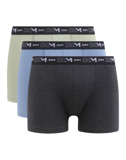 3 Boxers Coton Stretch vert pistache/bluet/noir chiné