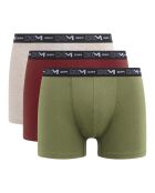 3 Boxers Coton Stretch beige crème/rouge vin/gris kaki