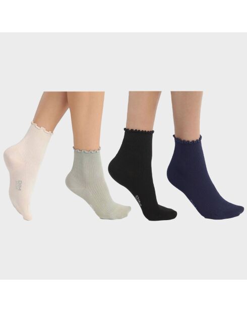 4 Paires de chaussettes Modal crème/sauge/noir/marine