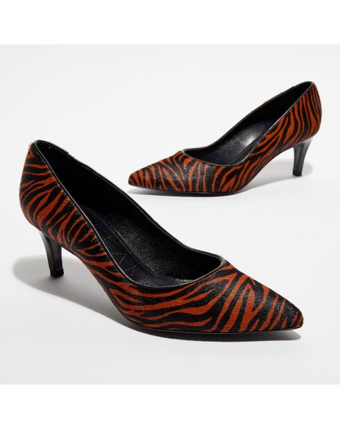 Escarpins en Cuir façon poulain Itlys zébré tangerine
