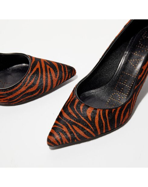 Escarpins en Cuir façon poulain Itlys zébré tangerine