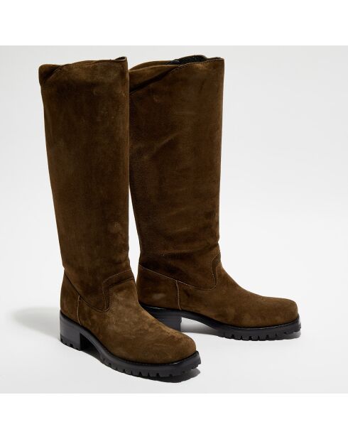 Bottes en Velours de Cuir Jena kaki