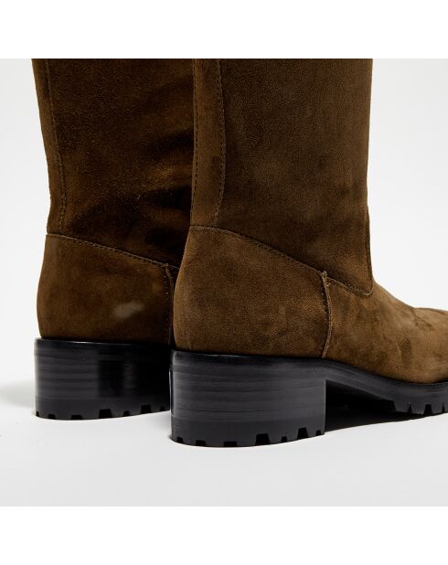 Bottes en Velours de Cuir Jena kaki