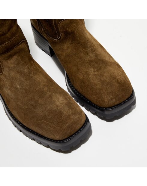 Bottes en Velours de Cuir Jena kaki