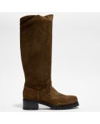 Bottes en Velours de Cuir Jena kaki