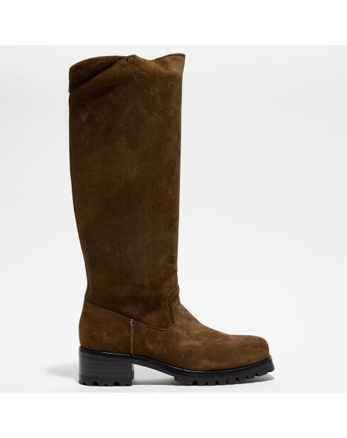 Bottes en Velours de Cuir Jena kaki