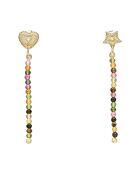 Boucles d'oreilles pendantes Coeur en Argent doré & Multi Tourmaline