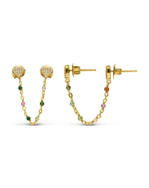 Boucles d'oreilles Coeur en Argent doré & Multi Tourmaline