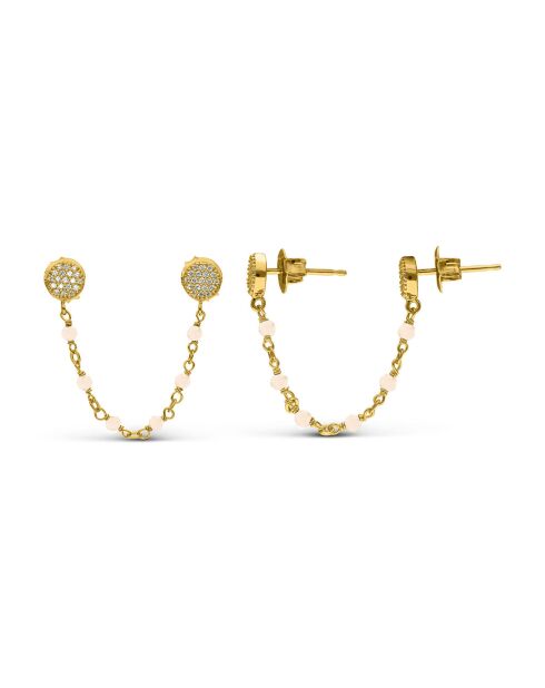 Boucles d'oreilles rondes en Argent doré & Opale rose