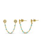 Boucles d'oreilles rondes en Argent doré & Turquoise