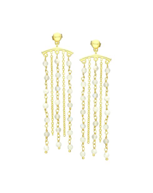 Boucles d'oreilles Multi-Chaînes en Argent doré & Pierre de Lune