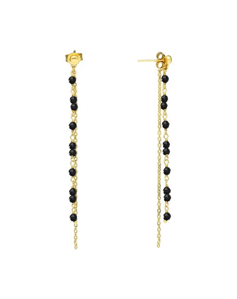 Boucles d'oreilles pendantes en Argent doré & Spinelle noire