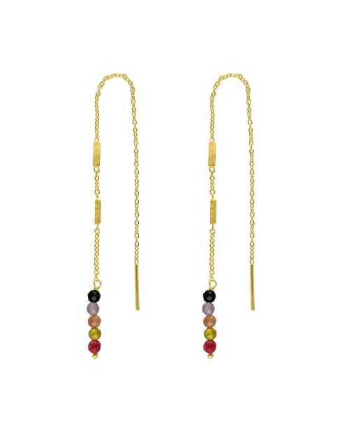 Boucles d'oreilles fil en Argent doré & Multi Tourmaline