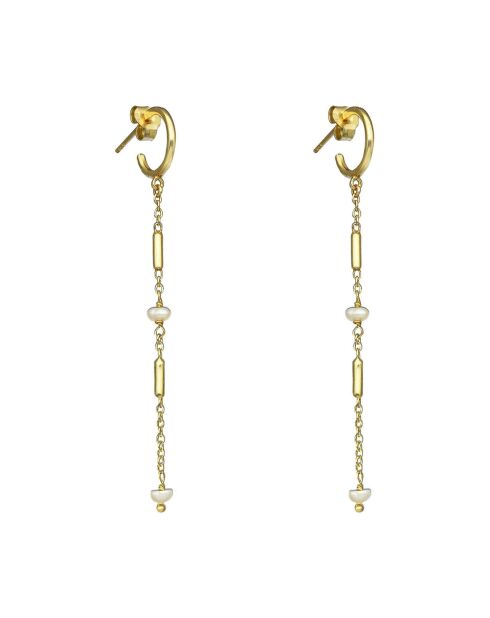 Boucles d'oreilles Barrettes en Argent doré & Perle Naturelle blanche
