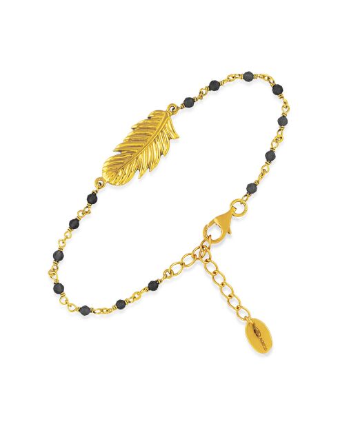 Bracelet Plume en Argent doré & Onyx noir