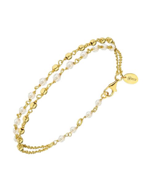 Bracelet Double Chaîne en Argent doré & Perle Naturelle blanche