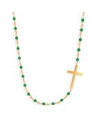 Collier Croix en Argent doré & Pierre de Lune