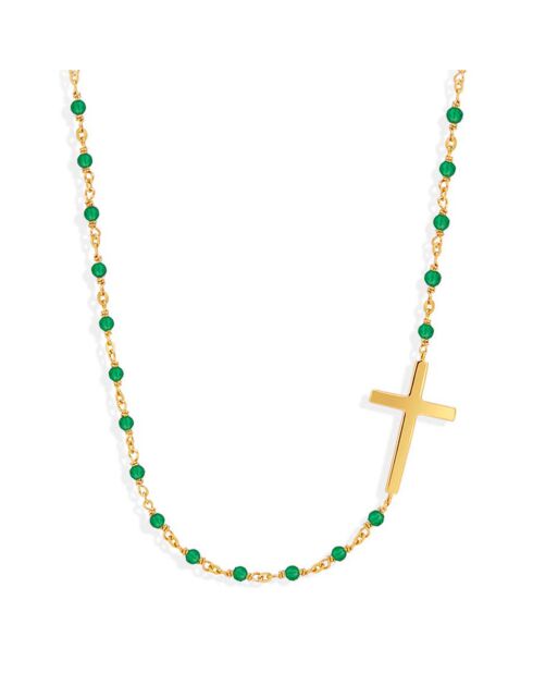 Collier Croix en Argent doré & Pierre de Lune