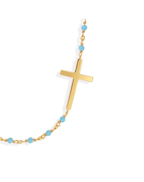Collier Croix en Argent doré & Turquoise