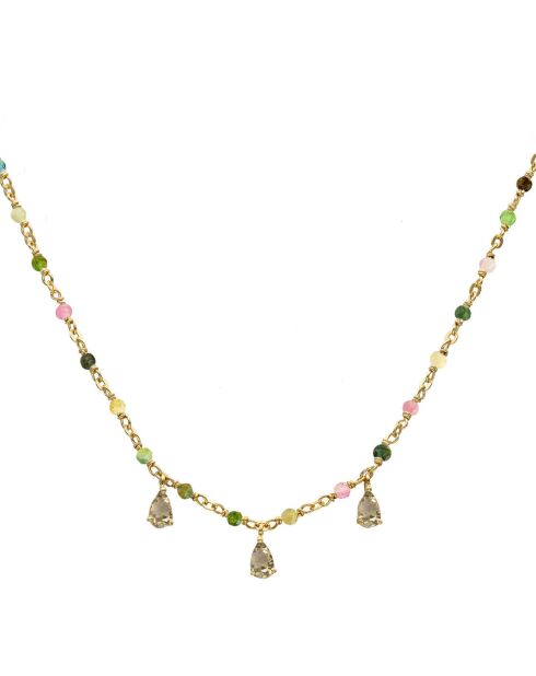 Collier Gouttes en Argent doré & Multi Tourmaline