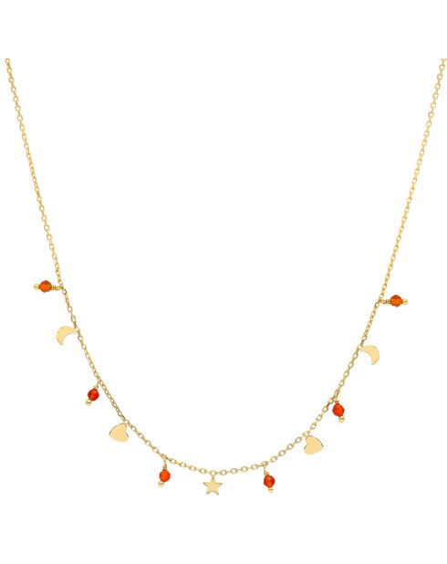 Collier Lune Coeur en Argent doré & Onyx rouge
