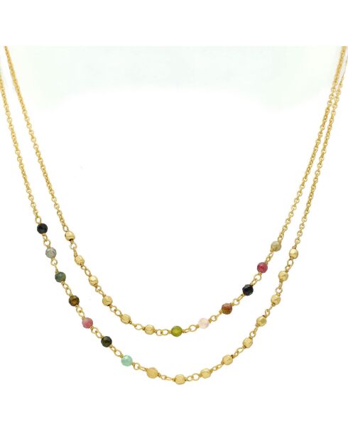 Collier Double Chaîne en Argent doré & Multi Tourmaline