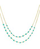 Collier Double Chaîne en Argent doré & Turquoise
