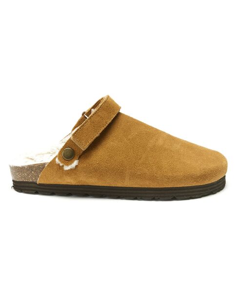 Sabots fourrés en Velours de Cuir Adam camel