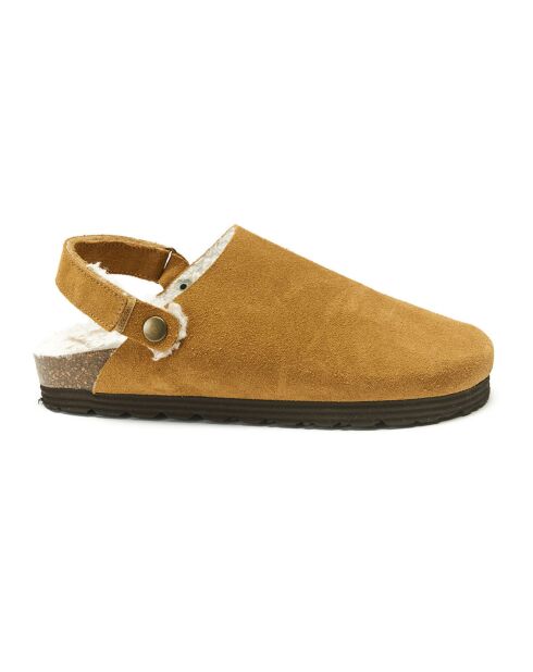 Sabots fourrés en Velours de Cuir Adam camel