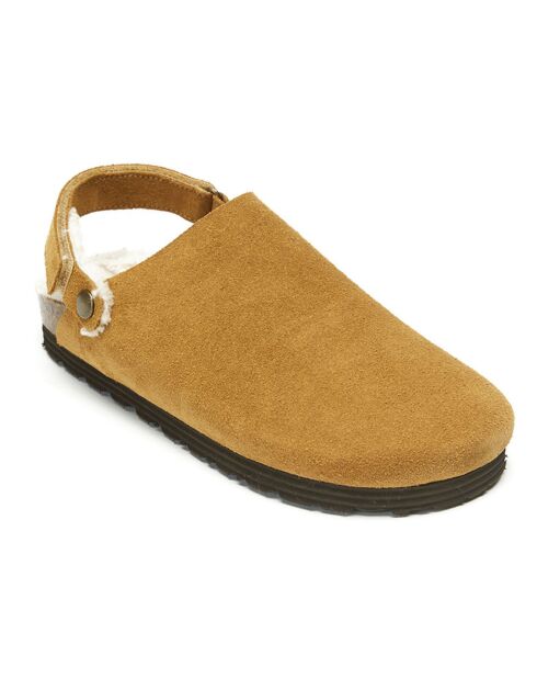 Sabots fourrés en Velours de Cuir Adam camel