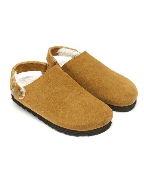 Sabots fourrés en Velours de Cuir Adam camel