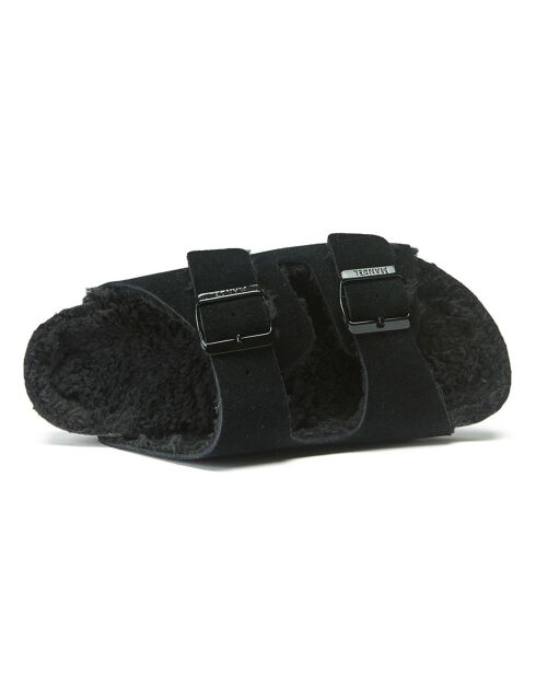 Mules fourrées en Velours de Cuir Alberto noires