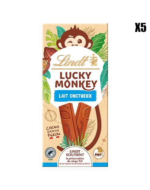 5 Tablettes Lucky Monkey lait onctueux 5x100 gr