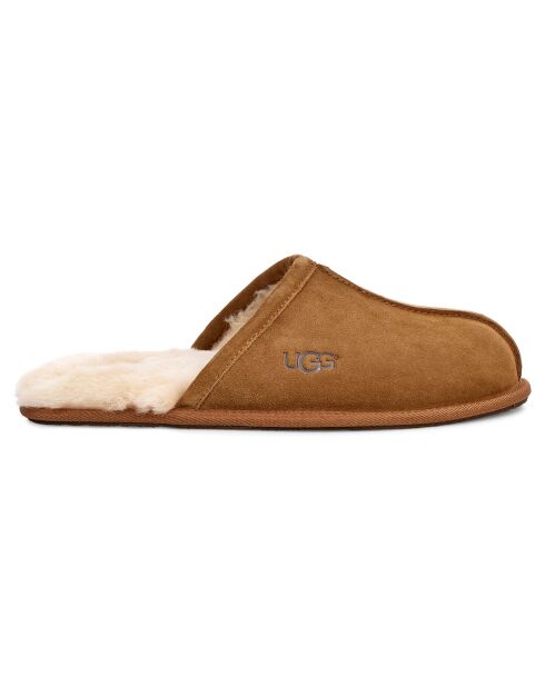 Chaussons en Velours de Cuir fourrés Scuff noisette