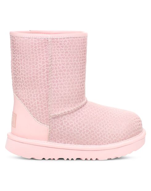 Boots en Velours de Cuir fourrées Classic II Gel Hearts roses