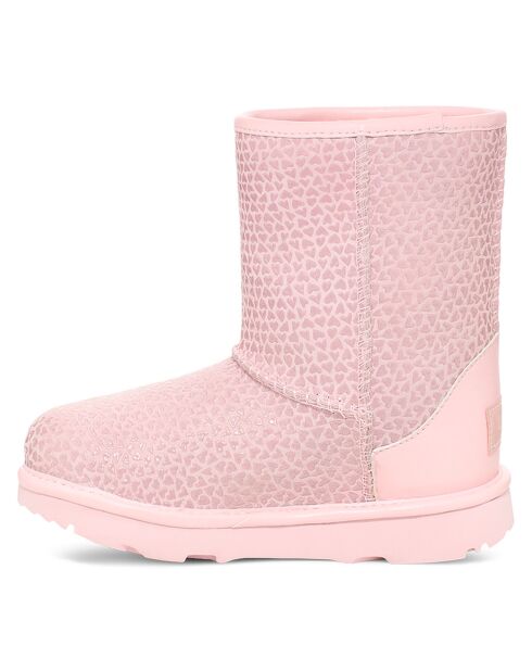 Boots en Velours de Cuir fourrées Classic II Gel Hearts roses