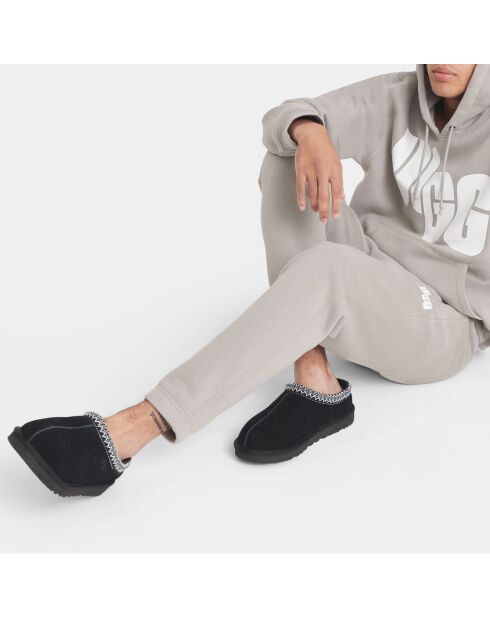 Pantofole nere in velluto con imbottitura in pelle Tasman