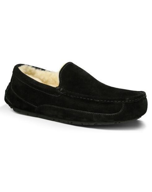 Chaussons en Velours de Cuir fourrés Ascot noirs