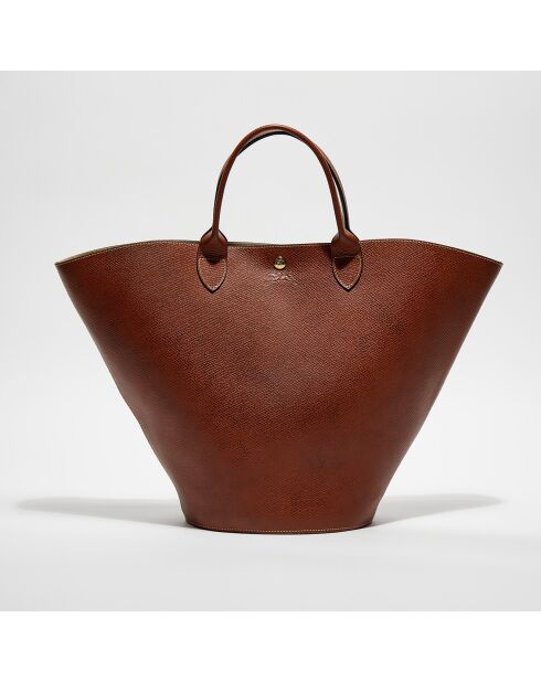 Sac Cabas en Cuir XL Épure marron - 40x34x17 cm