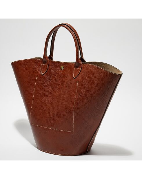 Sac Cabas en Cuir XL Épure marron - 40x34x17 cm