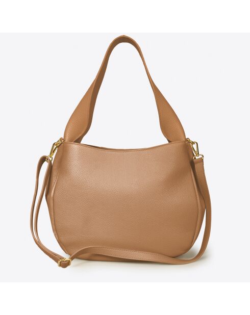 Bolso bandolera de piel taupe - 34x13x25 cm