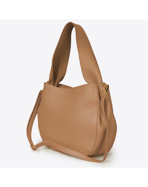 Bolso bandolera de piel taupe - 34x13x25 cm