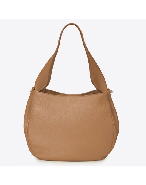 Bolso bandolera de piel taupe - 34x13x25 cm