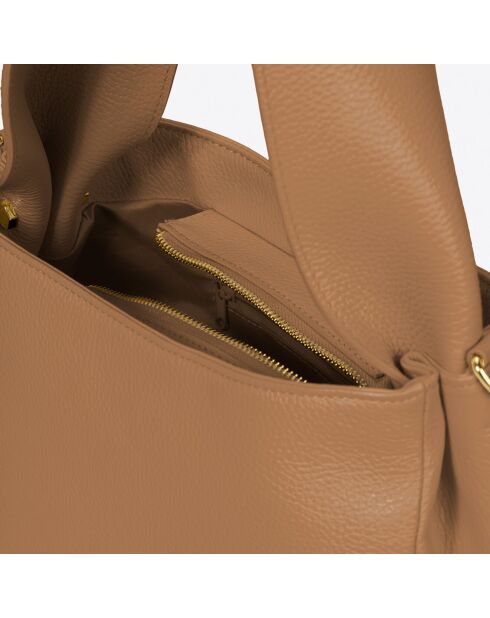 Bolso bandolera de piel taupe - 34x13x25 cm