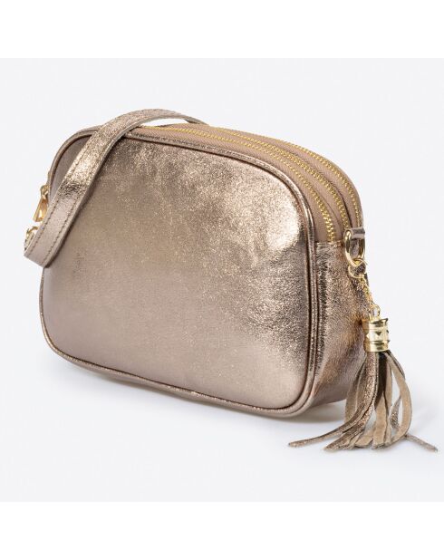 Sac bandoulière en Cuir Lizz bronze - 23x7x17 cm