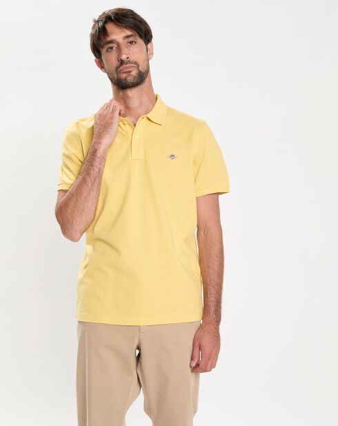 Polo Regular Fit uni piqué jaune clair