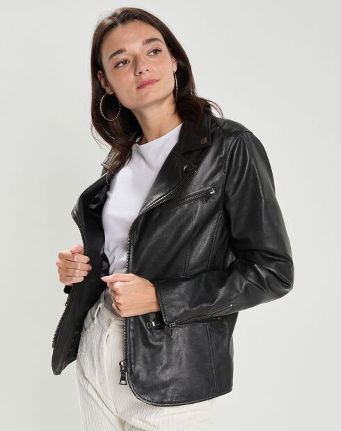 Veste en Cuir d'Agneau Blaza noire