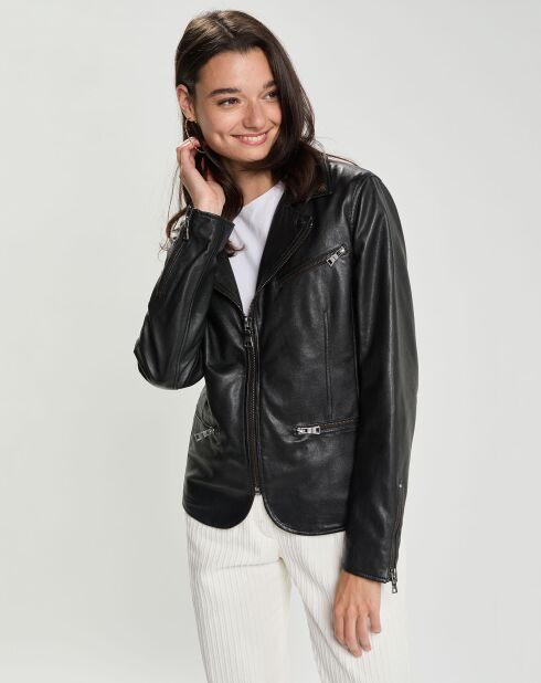 Veste en Cuir d'Agneau Blaza noire