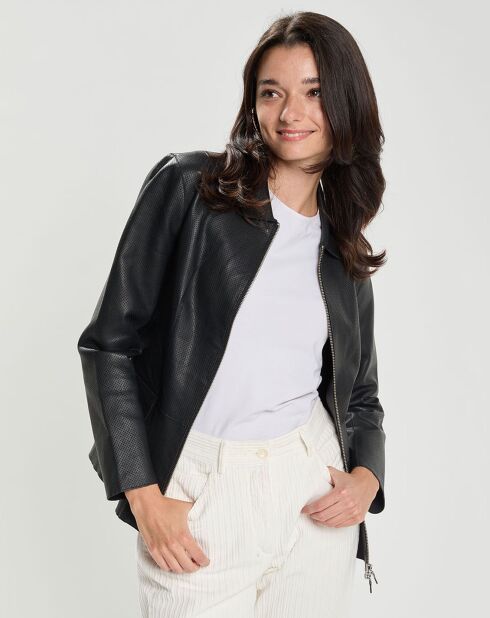 Veste en Cuir d'Agneau Cyrana noir perfo